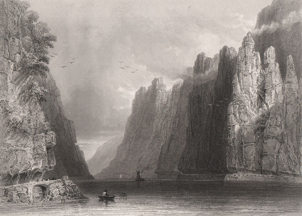 The Kazan Gorge Pass, Romania. Iron Gates. Roman road. Danube Donau 1840 print